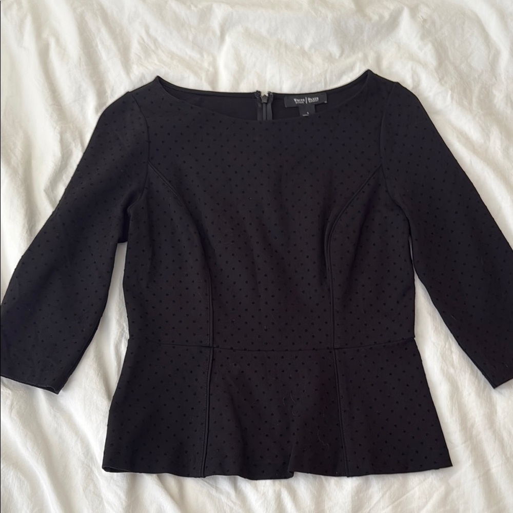 White House Black Market Black Fitted Peplum Blouse 3/4 Sleeves